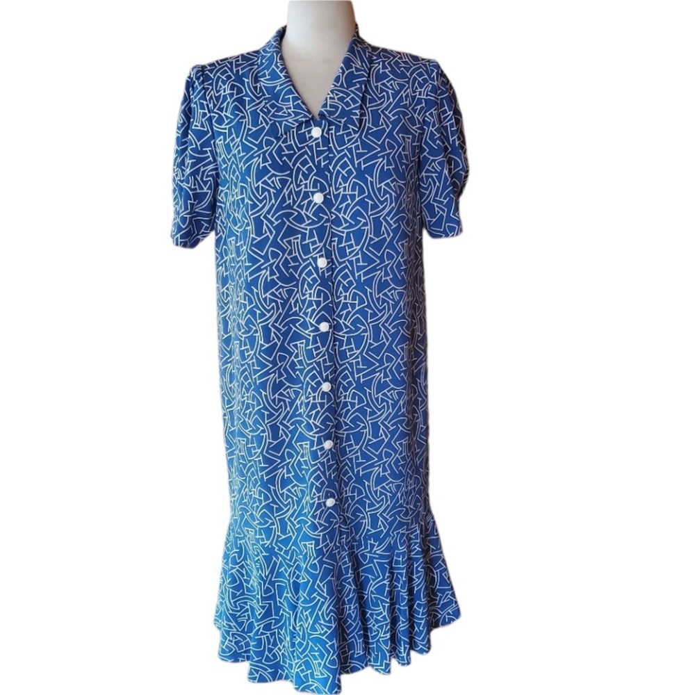 1980s Blue & White Career Dress